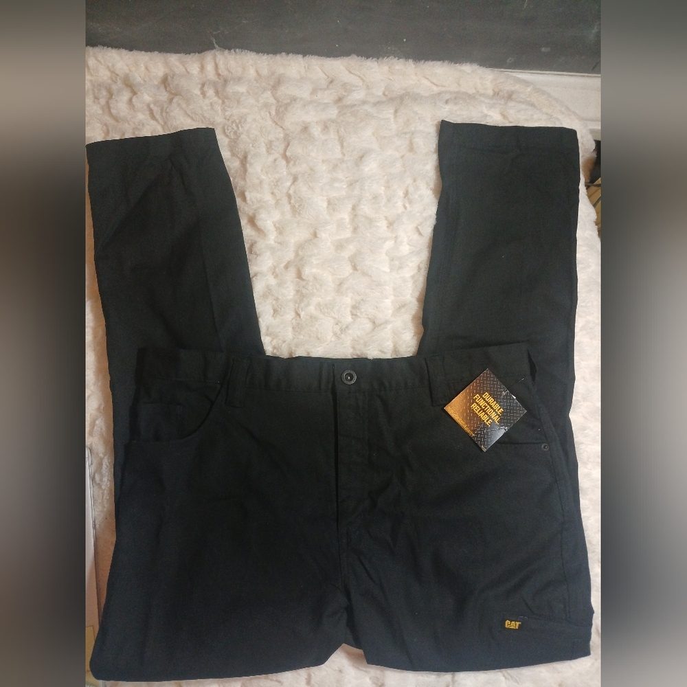 CAT Caterpillar Utility Pants Mens 40×32 Black Stretch Canvas Work Cargo NWT